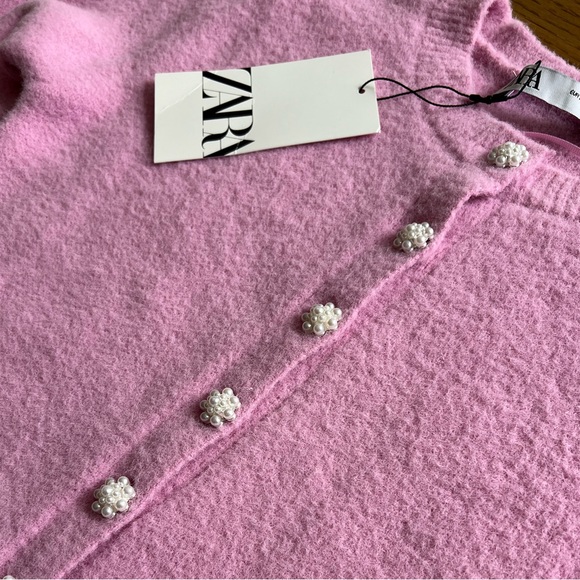 Zara PINK CARDIGAN WITH FAUX PEARL BUTTONS - Picture 14 of 14